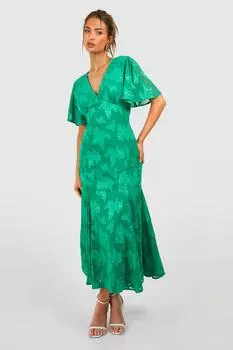 Платье мидакси с цветочным принтом и рукавами ангела boohoo, зеленый