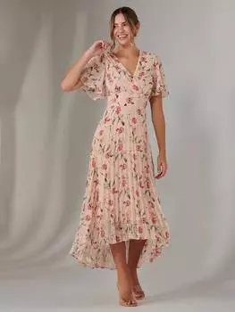 Платье midaxi с цветочным запахом на лифе Jolie Moi, бежевый