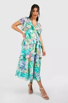 Платье мидакси с цветочными рюшами для беременных boohoo, белый