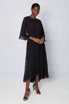 Платье мидакси с декорированным вырезом и рукавами-накидкой Wallis, черный