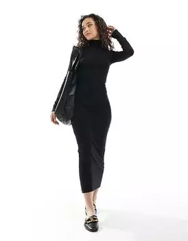 Платье мидакси с длинными рукавами черного цвета Pull&Bear