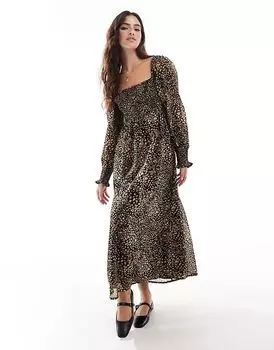 Платье мидакси с длинными рукавами и сборками в горошек с принтом Wednesday's Girl