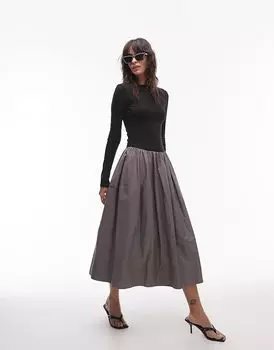 Платье мидакси с длинными рукавами Pixi в черном и сером цвете Nia