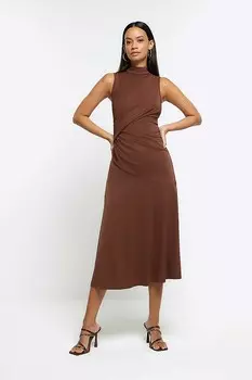 Платье мидакси с драпировкой сбоку River Island, коричневый