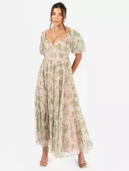 Платье мидакси с гофрированной спинкой с пышными рукавами Anaya With Love, цвет Blush