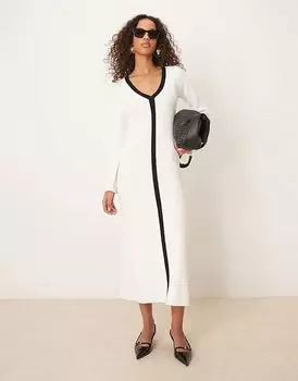 Платье мидакси с контрастным швом в кремовом и черном цвете Pretty Lavish