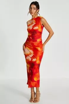 Платье мидакси с круглым вырезом и без рукавов, оранжевая сетка QUIZ Clothing