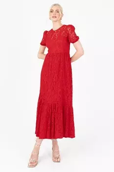 Платье мидакси с кружевными рукавами фонариками Lovedrobe, красный