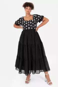 Платье мидакси с квадратным вырезом и анималистичным декором Lovedrobe, черный