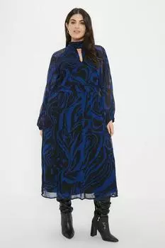 Платье мидакси с объемными рукавами и абстрактным принтом Curve Wallis, черный