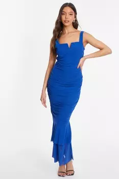 Платье Midaxi с оборками и сетчатым подолом королевского синего цвета QUIZ Clothing