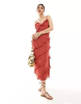 Платье мидакси с оборками в цвете темно-розовый Pretty Lavish