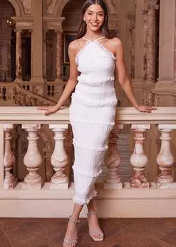 Платье мидакси с оборкой и бретелькой на шее Quiz, белый