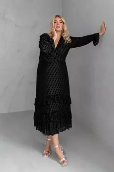 Платье мидакси с оборкой по подолу из флока, многослойное Lovedrobe, черный