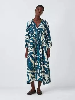 Платье мидакси с пальмами на мальдивах John Lewis, зеленый/разноцветный