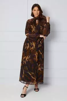 Платье мидакси с перьями и завязкой на спине Wallis, бронза