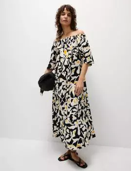 Платье мидакси с принтом Бардо из чистого хлопка Marks & Spencer, цвет Saffron mix