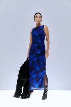 Платье мидакси с принтом в сетку Vila, синий