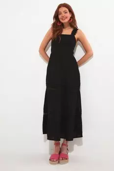 Платье мидакси с присборенной талией и кружевной отделкой Joe Browns, черный