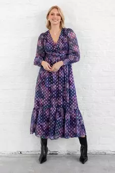 Платье мидакси с пуговицами спереди и люрексом Lovedrobe, фиолетовый