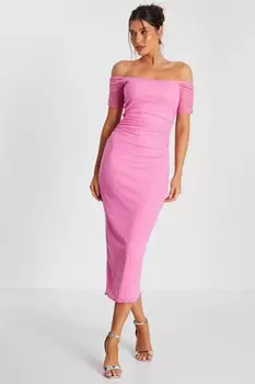 Платье Midaxi с розовым блестящим сетчатым принтом Bardot QUIZ Clothing