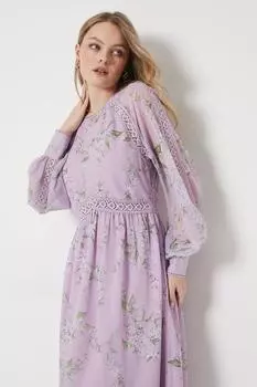 Платье мидакси с шифоновой вставкой и цветочным принтом сиреневого цвета Oasis, фиолетовый