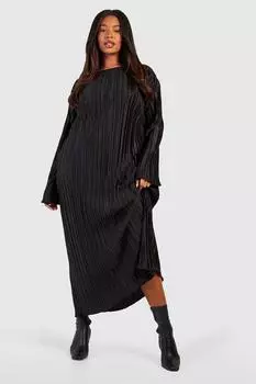 Платье мидакси с широким плиссе и плюсом boohoo, черный