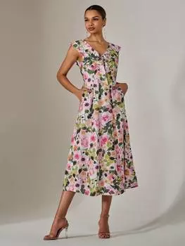 Платье midaxi с v-образным вырезом и оборкой Jolie Moi, разноцветный