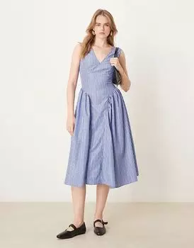 Платье мидакси с v-образным вырезом в синюю полоску Glamorous