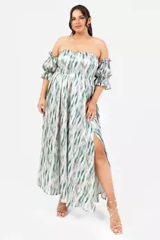 Платье Midaxi с вырезом бардо и разрезом на ноге Lovedrobe, синий