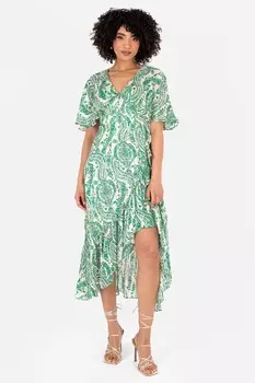 Платье мидакси с вырезом-конвертом и рюшами Lovedrobe, зеленый