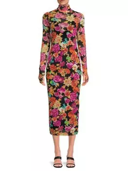 Платье мидакси с высоким воротником и сетчатым воротником Shailene Afrm, цвет Black Multi