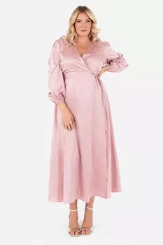 Платье мидакси с запахом спереди и длинными рукавами Lovedrobe, розовый