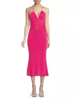 Платье мидакси со сборками и перекрещивающейся спинкой из вяза Misha, цвет Raspberry