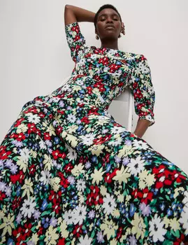 Платье Midaxi Tea с цветочным круглым вырезом Marks & Spencer, разноцветный