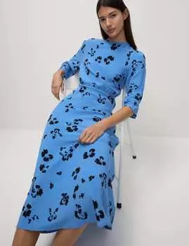 Платье Midaxi Tea с цветочным круглым вырезом Marks & Spencer, синий