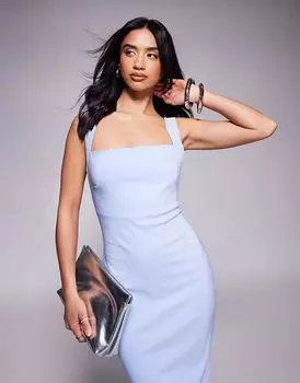Платье мидакси Vesper Petite bengaline с квадратным вырезом и глубоким вырезом на спине светло-голубого цвета