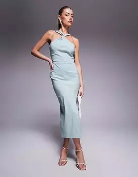 Платье мидакси Vesper с крестообразным вырезом и разрезом на бедрах цвета шалфея