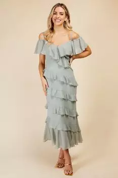 Платье мидакси Waterlily с рюшами Little Mistress, зеленый