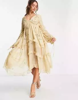 Платье миди А-силуэта ASOS с золотыми кластерами