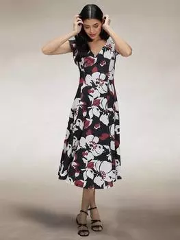 Платье миди а-силуэта с цветочным рисунком HotSquash, цвет Burgundy/White