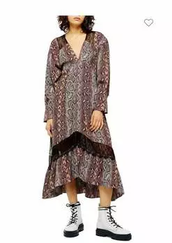 Платье миди А-силуэта с кружевной отделкой под змеиный принт в разноцветном цвете Topshop, мультиколор