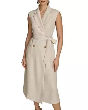 Платье миди А-силуэта с поясом Donna Karan, коричневый/бежевый