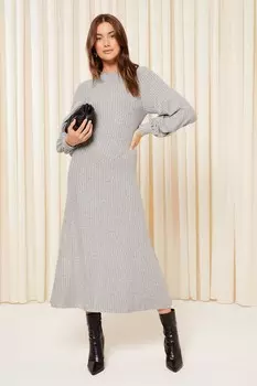 Платье миди А-силуэта в рубчик из уютной ткани Friends Like These, серый
