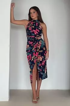 Платье миди Alessia с лямкой через шею Girl In Mind, синий