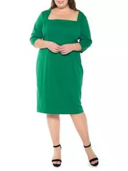 Платье миди Alexia Admor с квадратным вырезом понте большого размера, зеленый