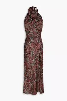 Платье миди Aline из шелкового атласа со змеиным принтом и воротником-хомутом NICHOLAS, красный