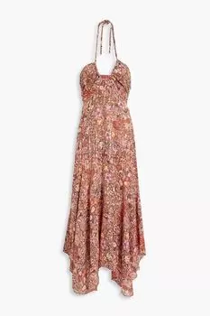 Платье миди Amina из смесового хлопка и шелка с асимметричным принтом и воротником-халтер A.L.C., красный