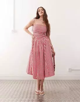 Платье-миди Amy Lynn Alexa с завязками на плечах и пышной юбкой в красную клетку