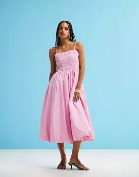 Платье миди Amy Lynn Polly с присборенной юбкой в розовую полоску